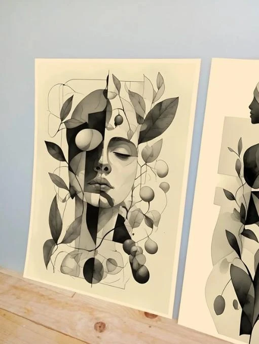 Set Díptico de 2 Laminas decorativas para enmarcar Estilo abstracto de formas fe